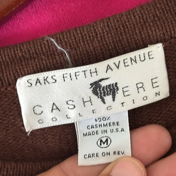 Saks Fifth Avenue Cashmere Sweater Womens Medium Brown Knit Neutral Long Sleeve - Picture 10 of 10